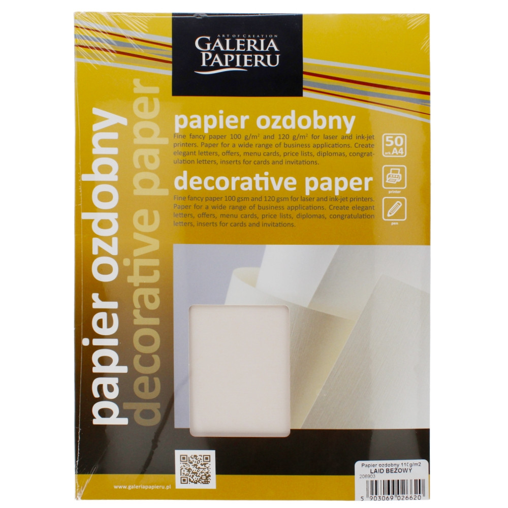 Papier ozdobny A4 (50) Laid beżowy Argo [206903]